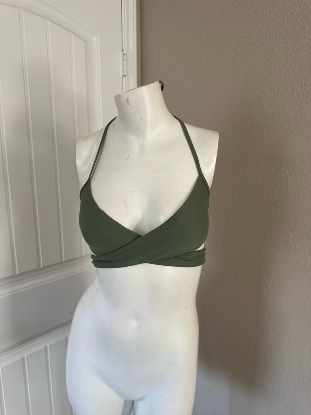 aerie Olive Green Wrap Scoop Swim Top